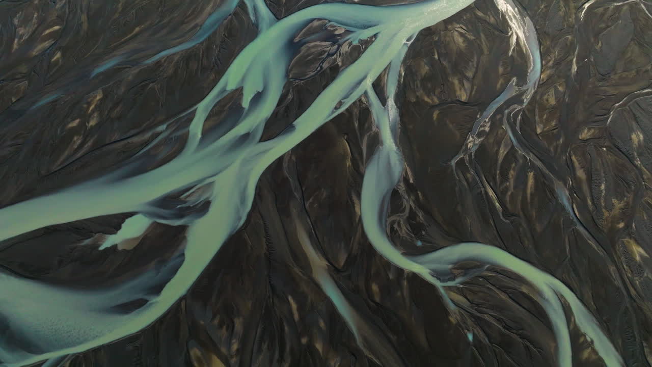 Bird's Eye View Of Braided Rivers, K&aacute;lfafell, Iceland - Drone Shot