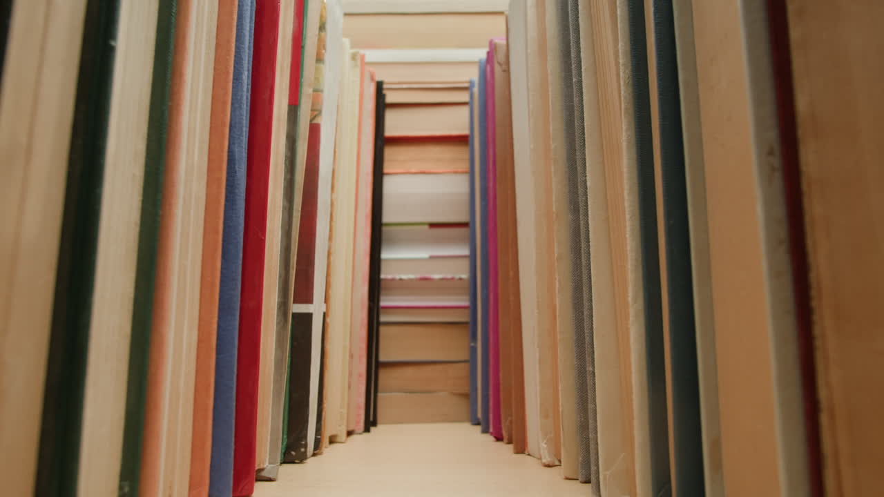 Bookshelf with many colorful books