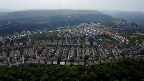 Aerial-shot-of-Chinese-residential-area-in-rural-mountain-landscape-in-China