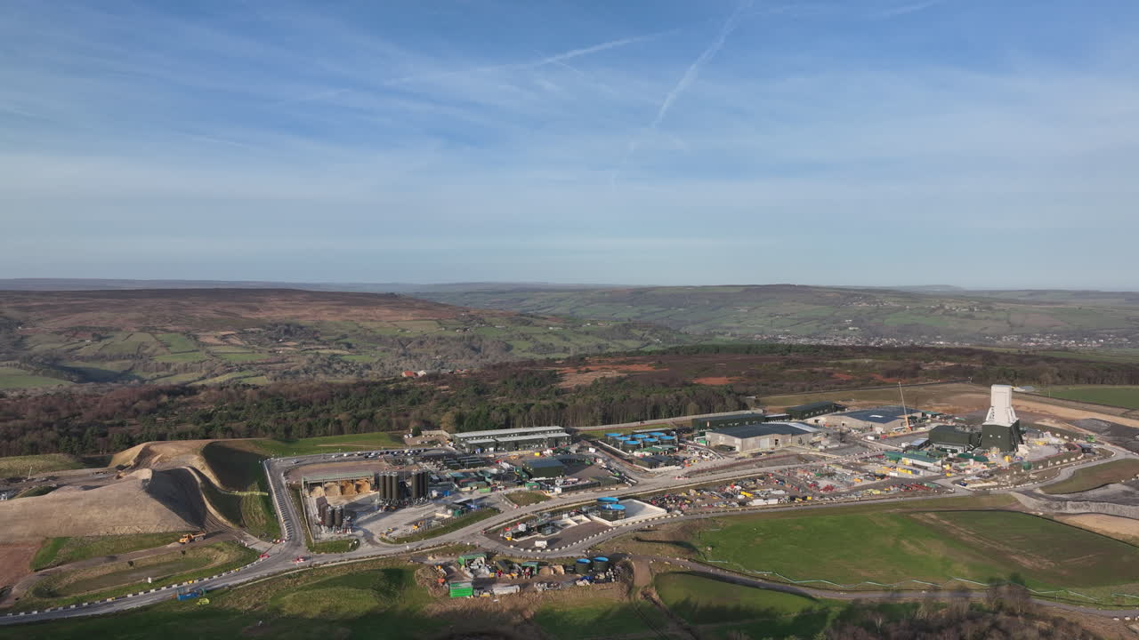Woodsmith Mine Anglo American, Sirius, polyhalite mineral - 4k prores 422 - drone backwards away from mine - Feb 2023