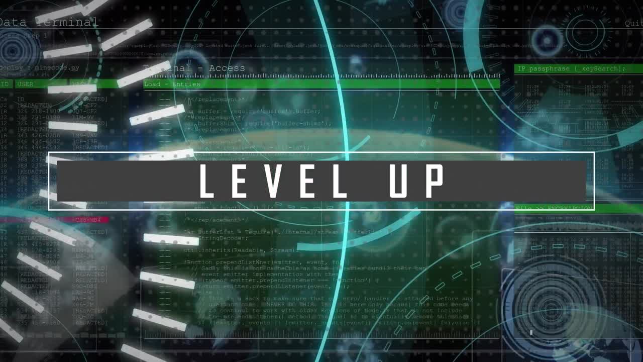 animación de banner de texto de nivel superior sobre texto de 5g, escáner redondo y procesamiento de datos contra un globo