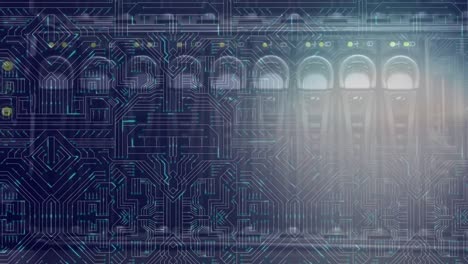 mainframe computer and glowing circuitbaord