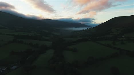 drone shot of sunrise in brecon beacons wales