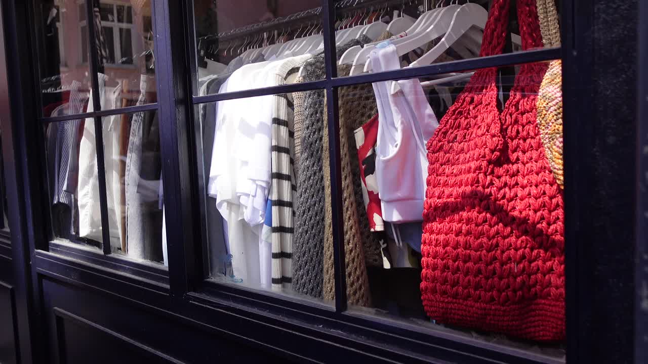 Fashionable window display of clothing