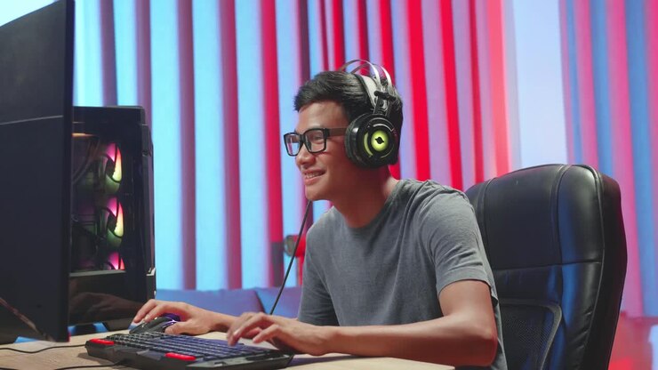 Gamer che si gode un gioco al computer