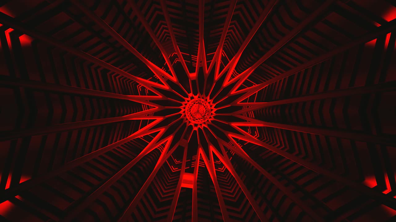 Denne fængslende visuelle fremstilling viser en tunnel med slående røde mønstre, der kontinuerligt kører i loop og skaber en engagerende og fordybende oplevelse, der er perfekt til pauseskærme eller videoinstallationer.