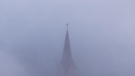 st. franciscusbasiliek bolsward during a misty morning, aerial