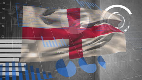 animation of england flag waving over multiple graphs