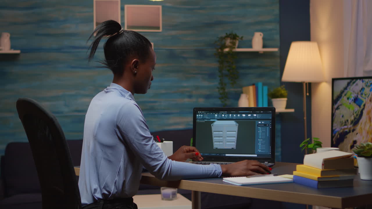 African lady enginer analysing digital mechanism of container