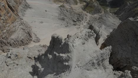 Mountain-top-landscape,-Dolomites-aerial-view,-high-trail,-Alps-climbing-site