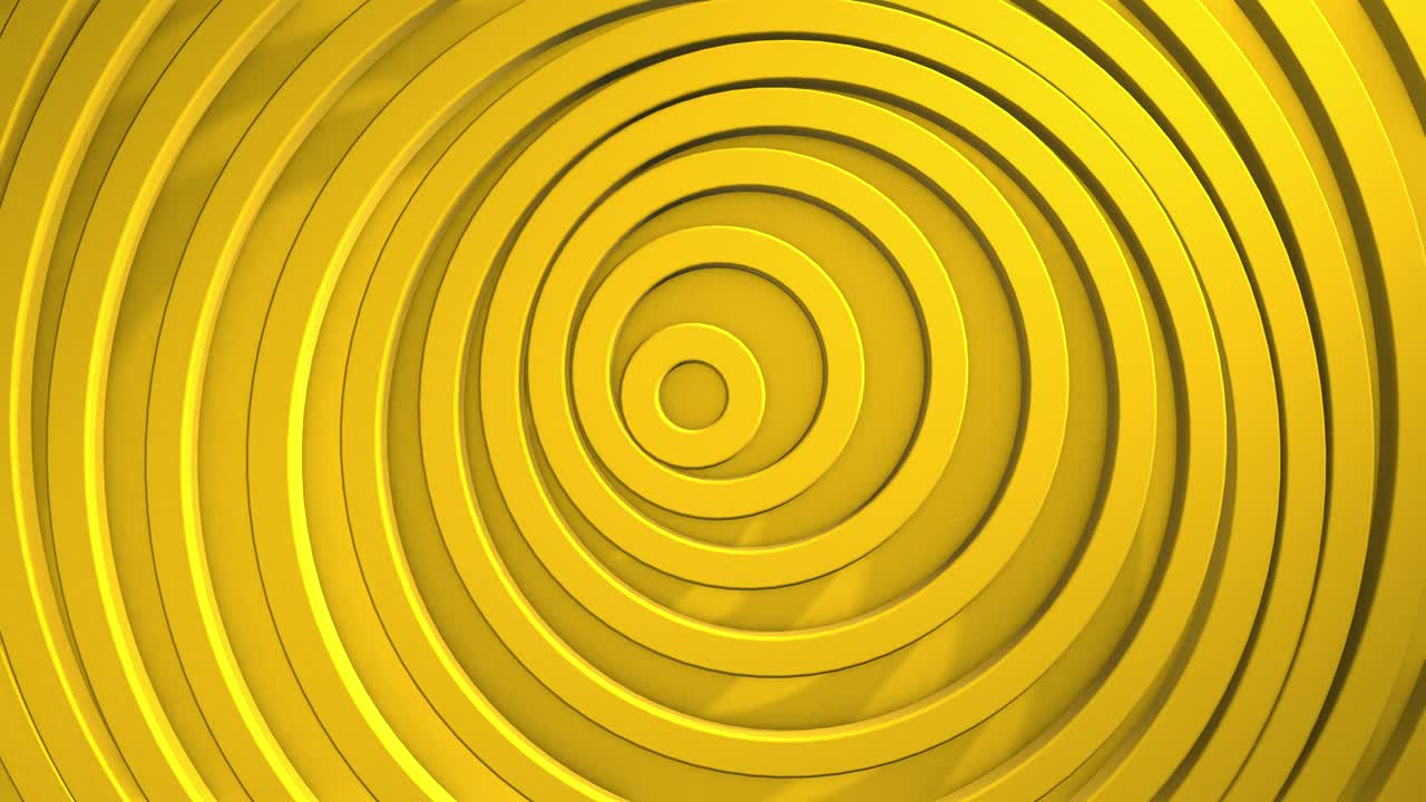 이동의 효과를 가진 원의 추상적인 패턴, 노란색 깨한 반지 애니메이션, 비즈니스 프레젠테이션을위한 추상적인 배경, 원활한 루프 4k 3d 렌더링