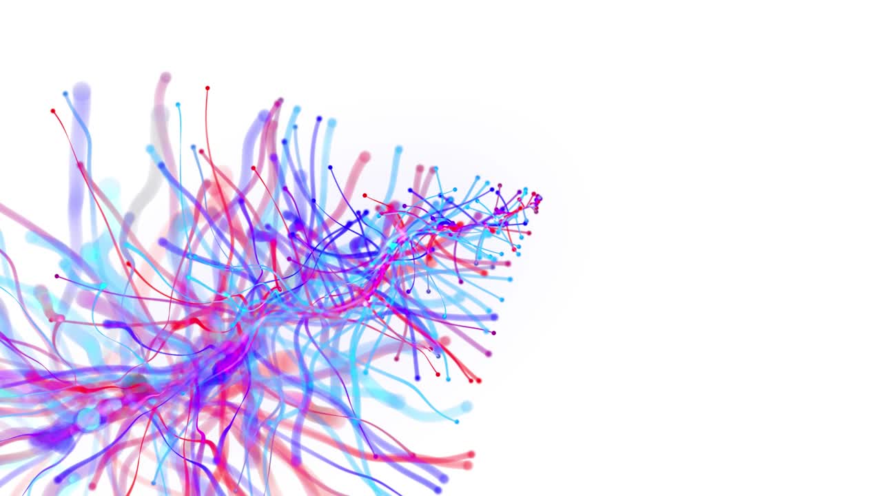 el flujo de partículas forma una rama en el bg blanco. luma mate como canal alfa. abstracto bg con partículas de movimiento lento con colas. partículas onduladas con senderos. diseño de movimiento bg curvas multicolores