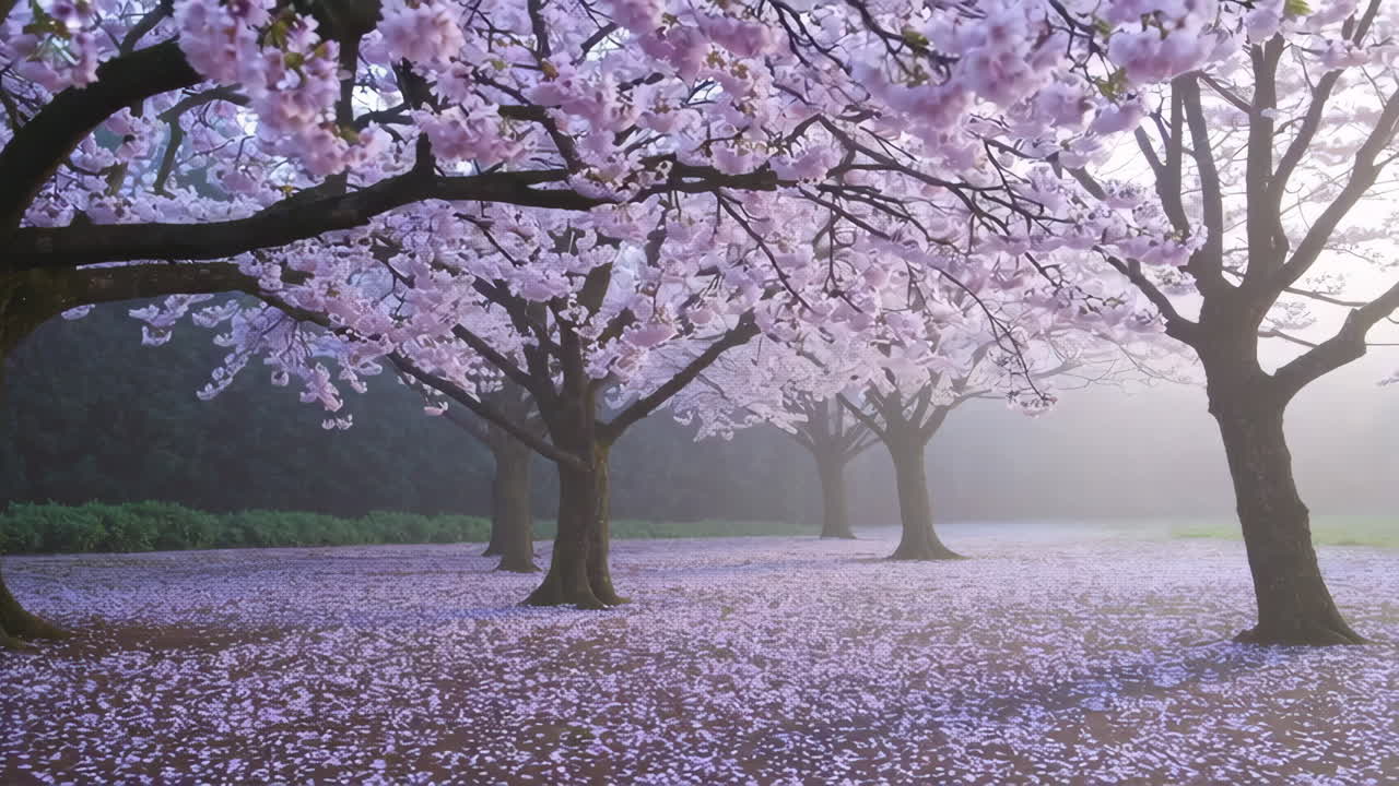 Sakura Blossoms in a Misty Park