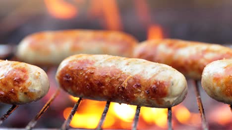 delicious juicy sausages, cooked on the grill with a fire