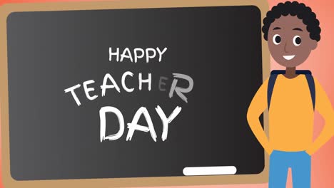 Animation-of-happy-teacher's-day-text-over-schoolboy-icon-on-green-background