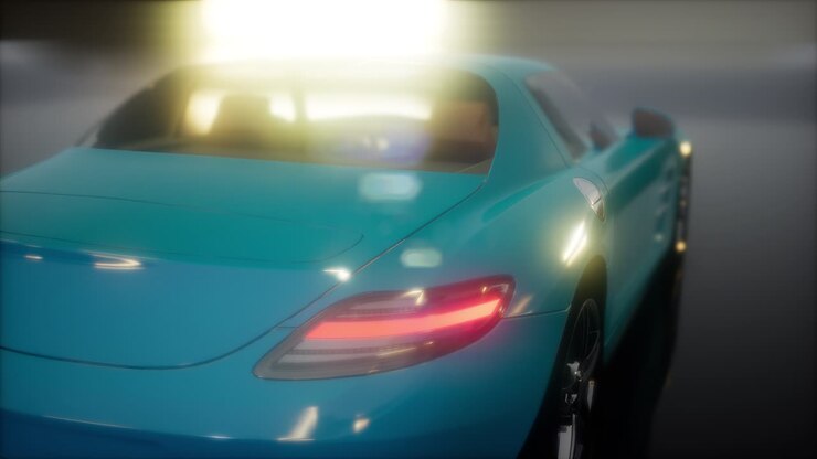 auto sportiva di lusso in uno studio buio con luci brillanti