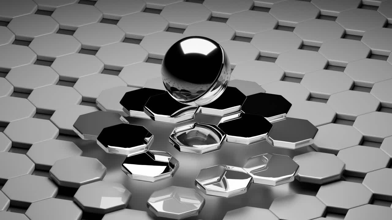 Abstract Metallic Hexagon and Sphere Design