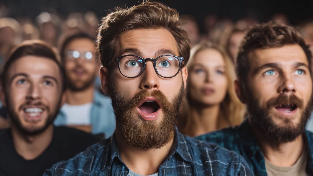 Captivated Audience Experiencing a Powerful Moment of Wonder and Emotion, Portraying the Intensity of Collective Reaction in a Live Performance Setting