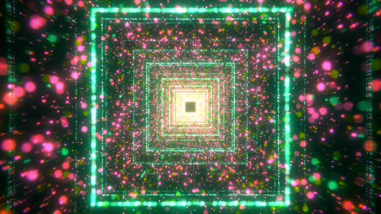 túnel abstracto en 3d con luces verdes y rosas brillantes