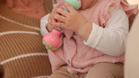 baby, biting toy and family bonding with loving