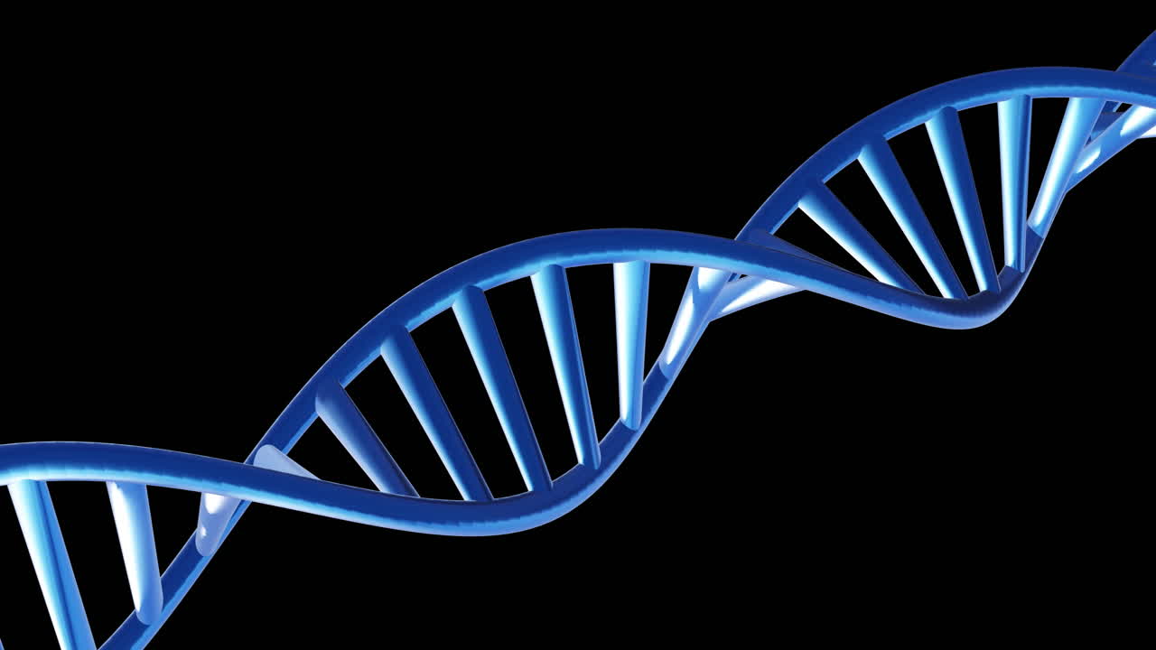 animación de la cadena de adn girando con espacio de copia sobre fondo negro