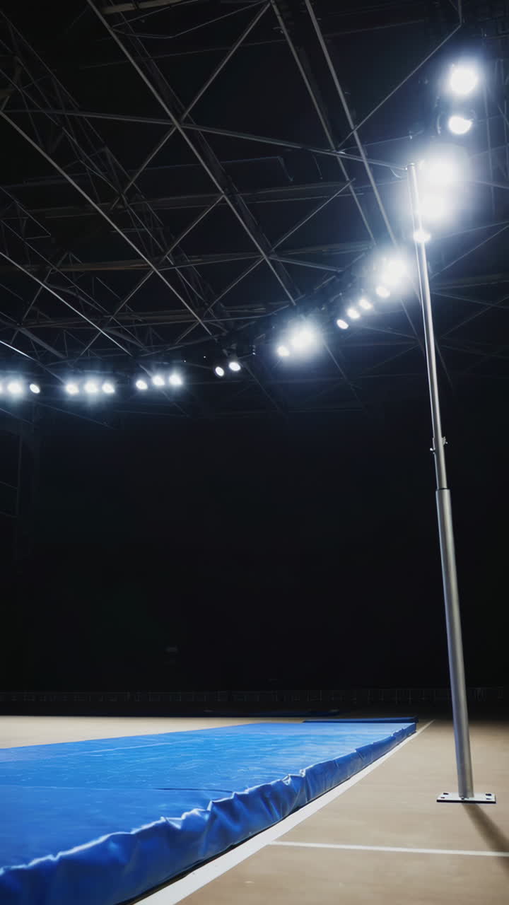 Empty Pole Vaulting Arena at Night