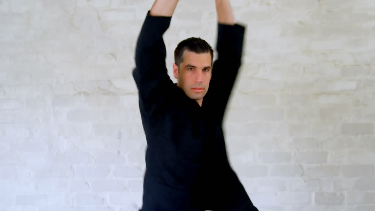 4k 무술을 연습하는  ⁇ 푸 전투기