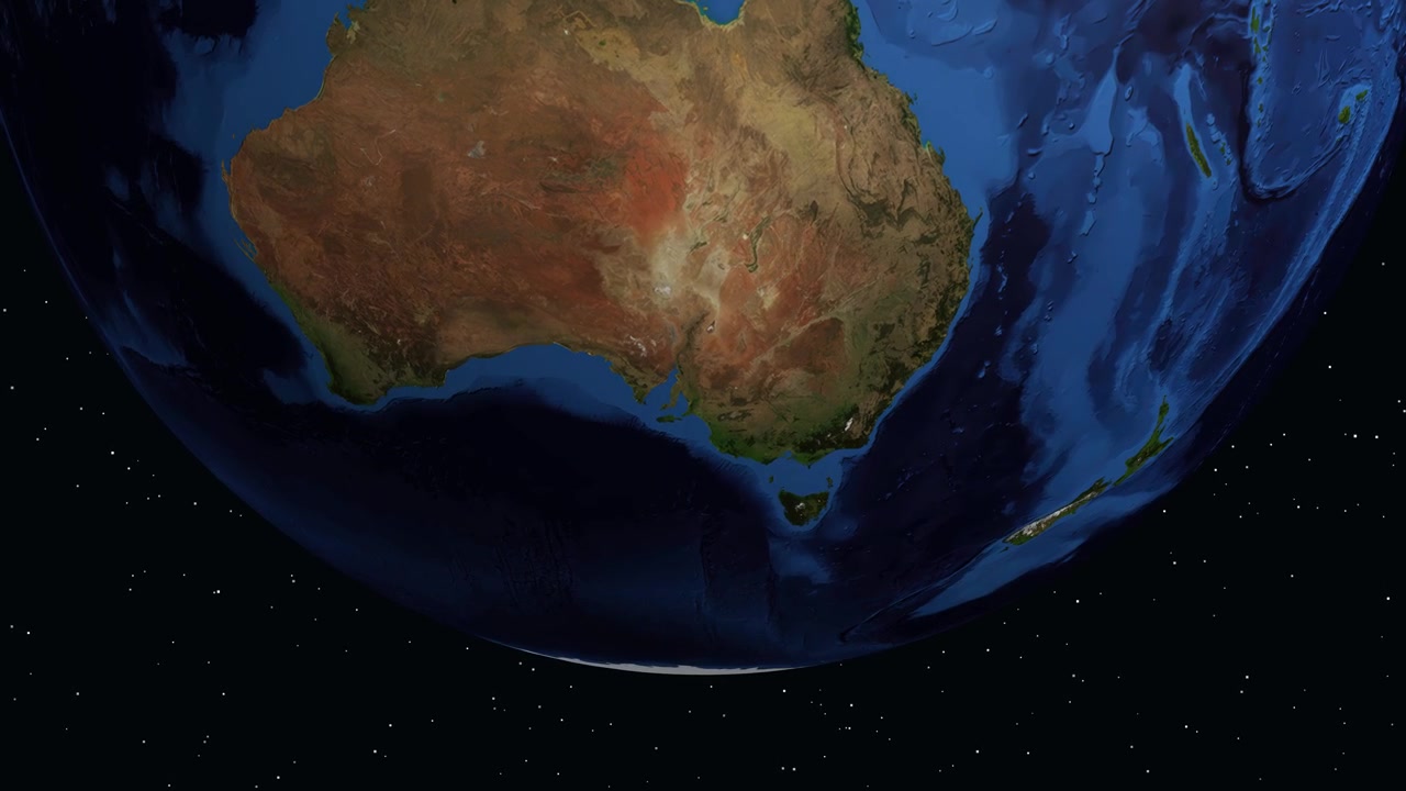A rotating globe zooms into Australia, revealing Adelaide with specific latitude and longitude coordinates
