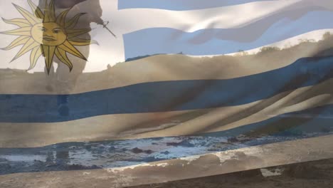 animation of flag of uruguay over diverse soldiers