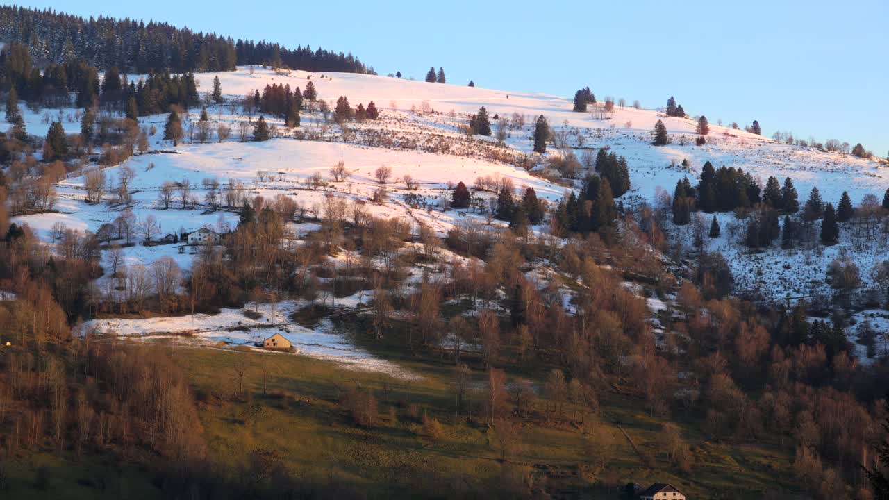 Snow covered hill France La Bresse nature landscape winter season outdoor, sunset light