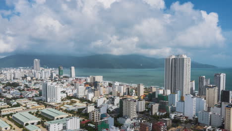 a hyperlapse over the city by ocean in danang, vietnam