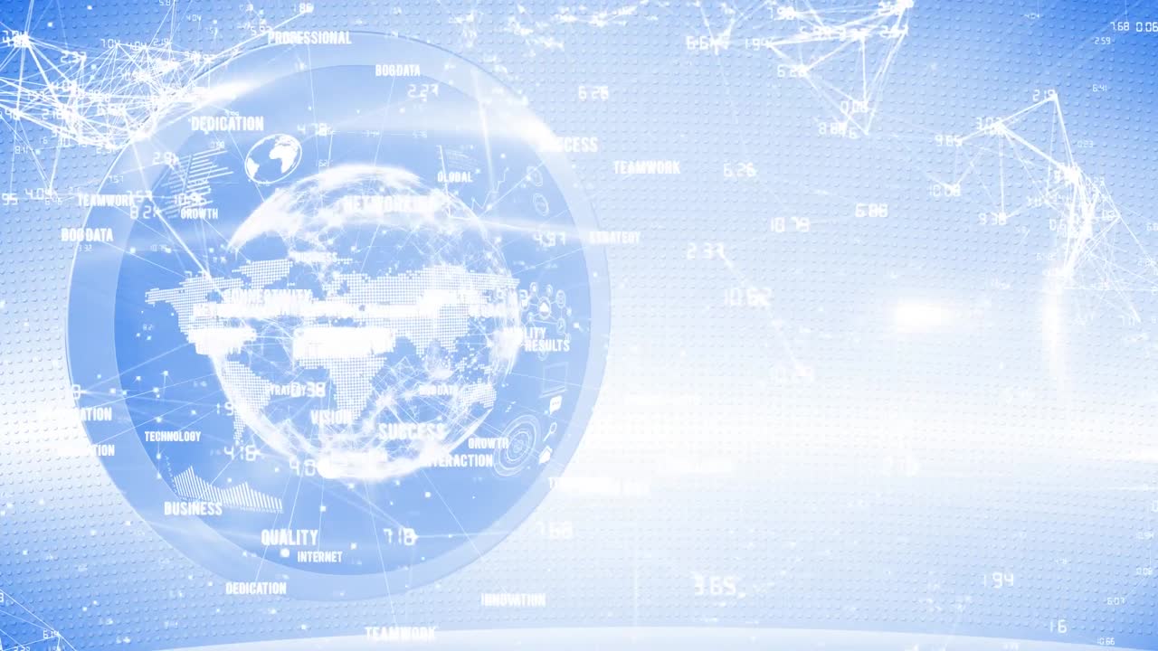 연결 아이콘의 웹과 파란색 배경에 회전하는 지구