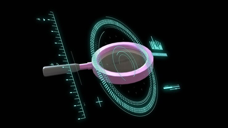 Animation af forstørrelsesglas og databehandling.