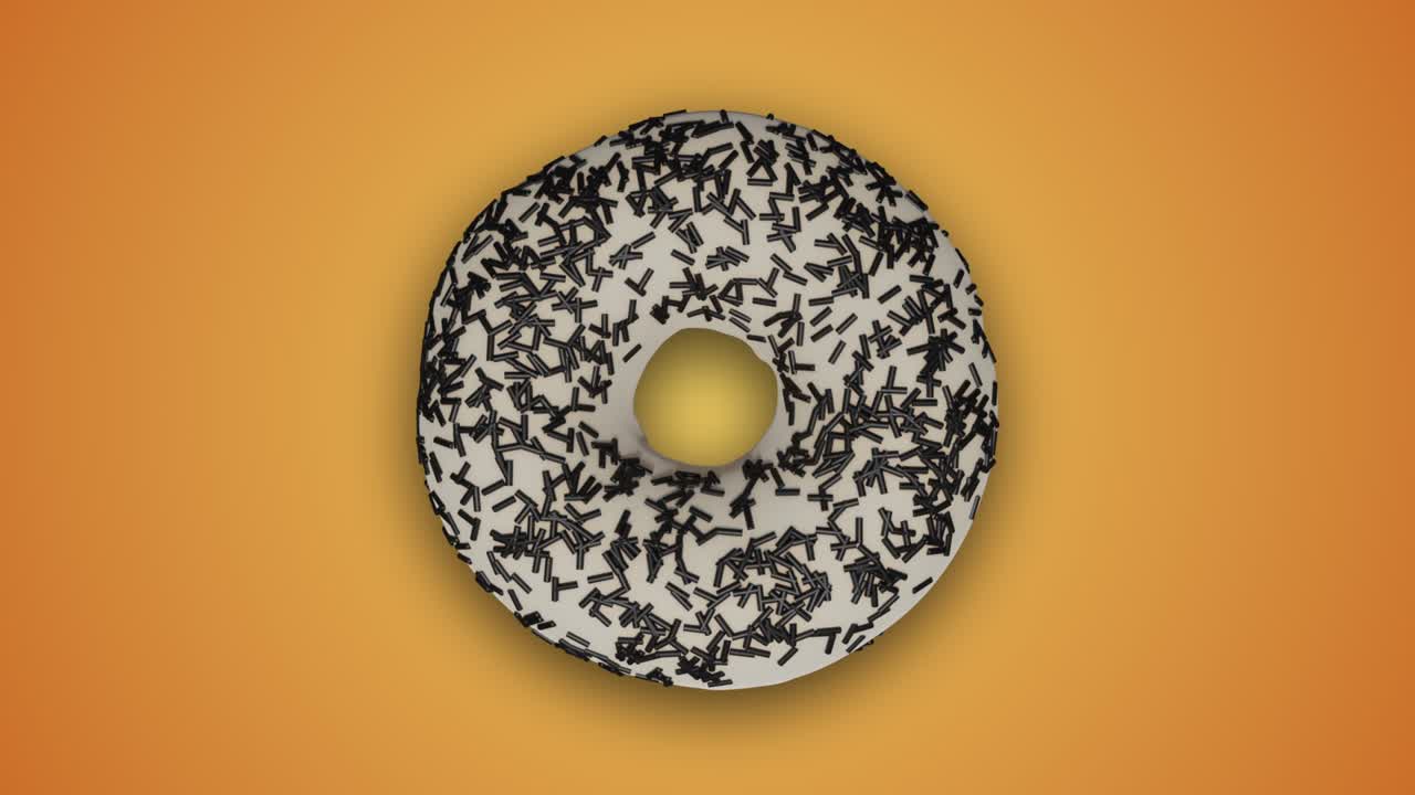 deliciosas rosquillas coloridas con helado y salpicaduras cambiándose unas a otras sobre un fondo naranja