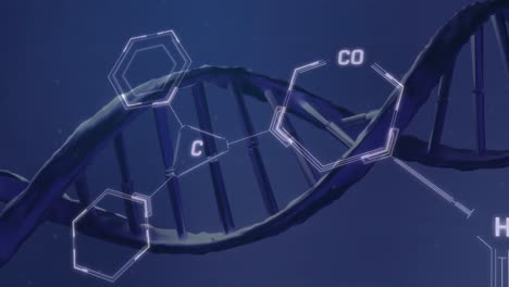 Animation-of-chemical-structures-over-dna-strand-spinning