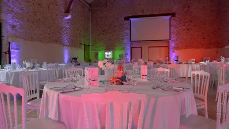 elegant wedding reception in rustic barn