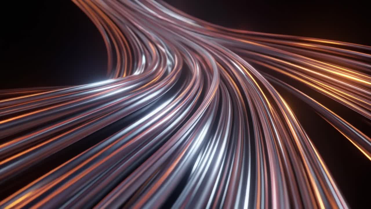 Futuristic Data Flow Through Glowing Metallic Wires