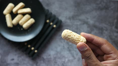 close up of a handful of delicious cookies