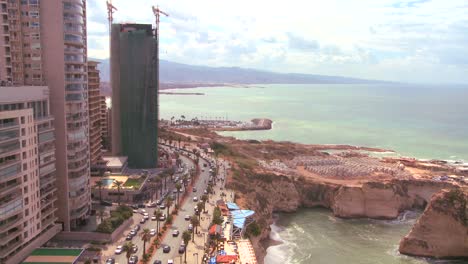 wide angle of a the corniche area on the coast of beirut lebanon with traffic