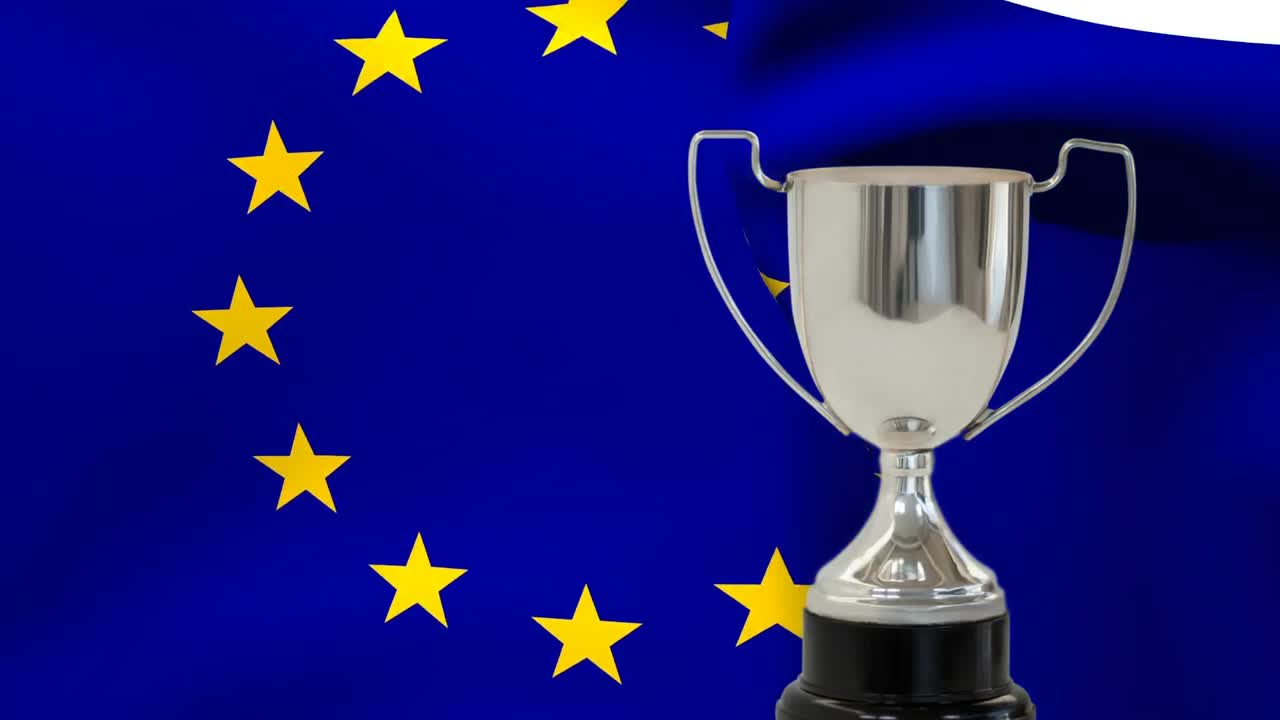 Bandiera dell'UE e trofeo