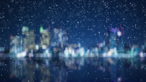 snowfall in winter night city seamless loop 3d render animation