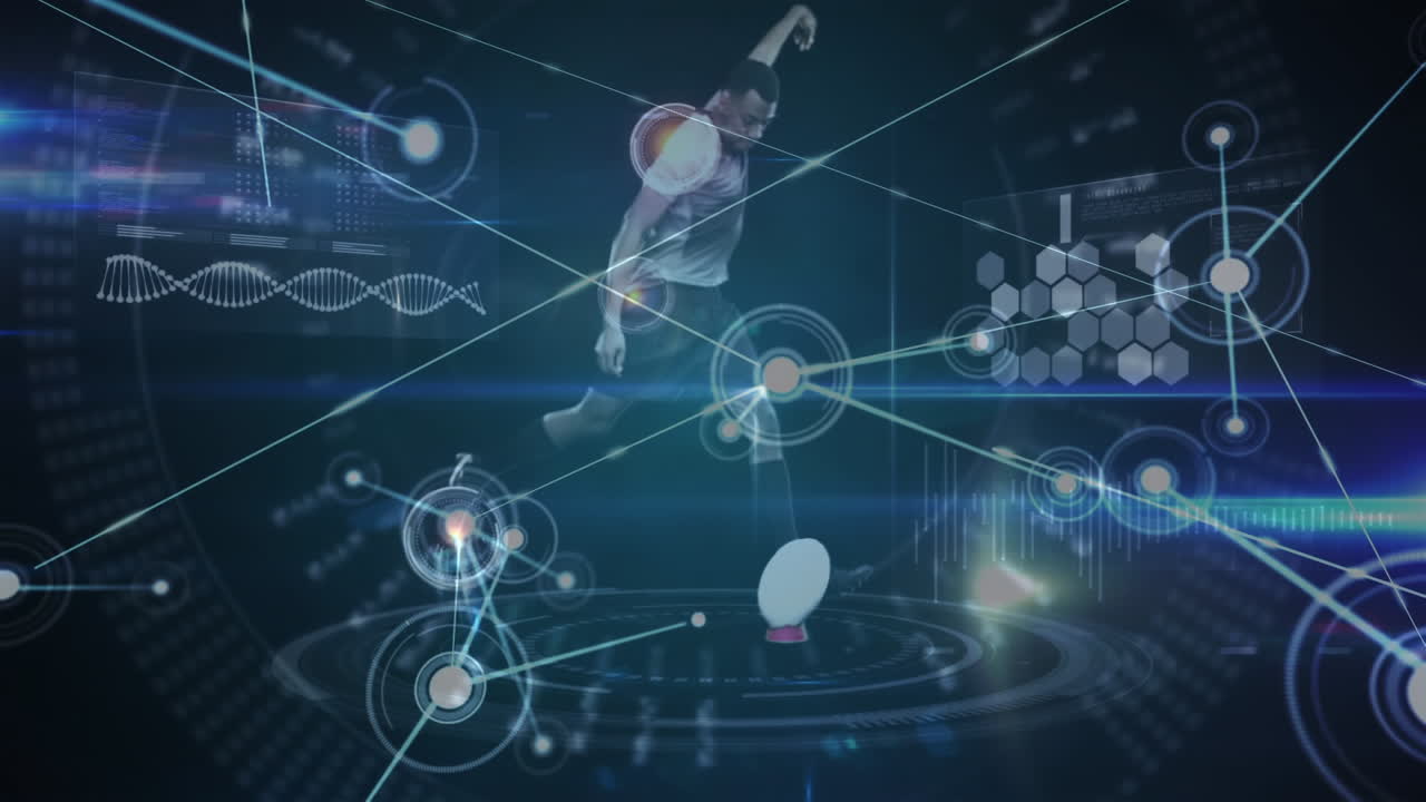 남자 럭비 선수가 공을  ⁇ 는 애니메이션, dna와 연결 네트워크