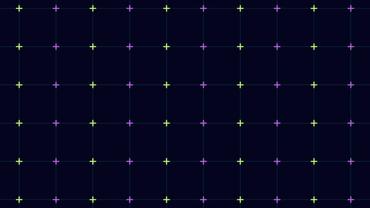 cuadrícula digital con cruces geométricas de neón en filas
