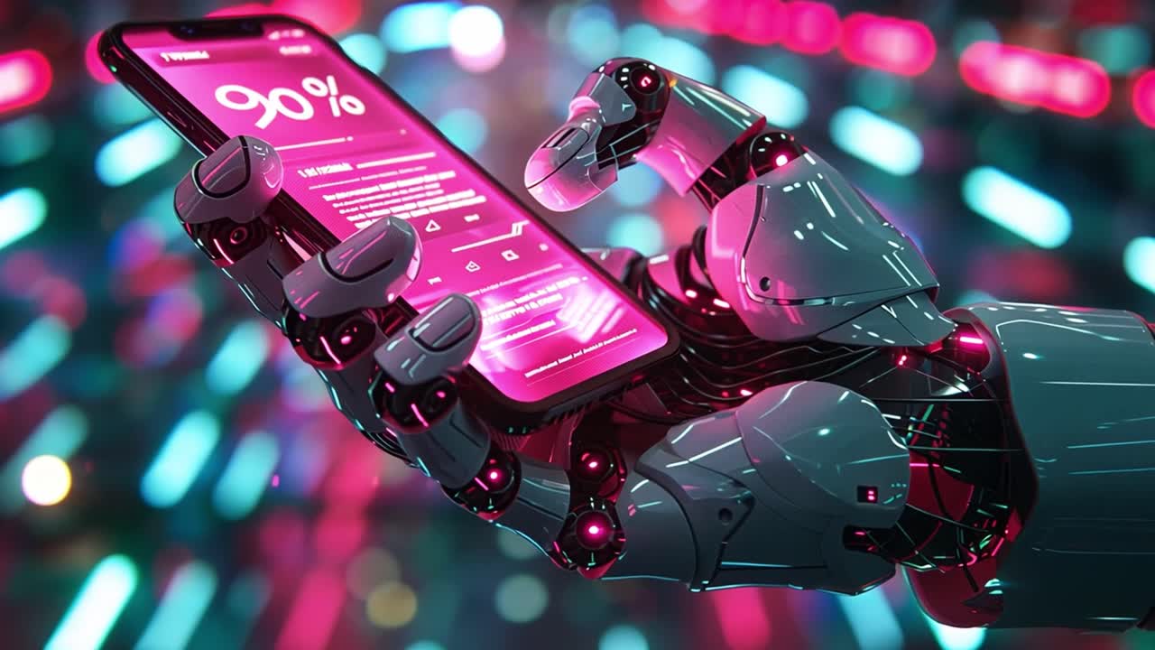 Robotic Hand Holding Smartphone with Digital Interface