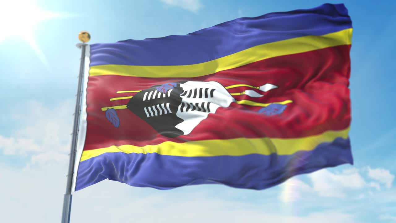 4k ilustración 3d de la bandera ondeante en un poste del país swazilandia