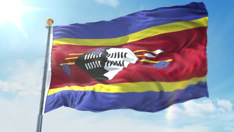 4k 3d illustration of the waving flag on a pole of country swaziland