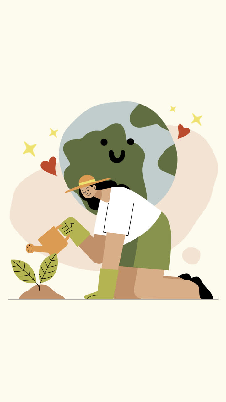 gráfico de movimiento de diseño plano dibujado a mano ilustración de plantación de árboles