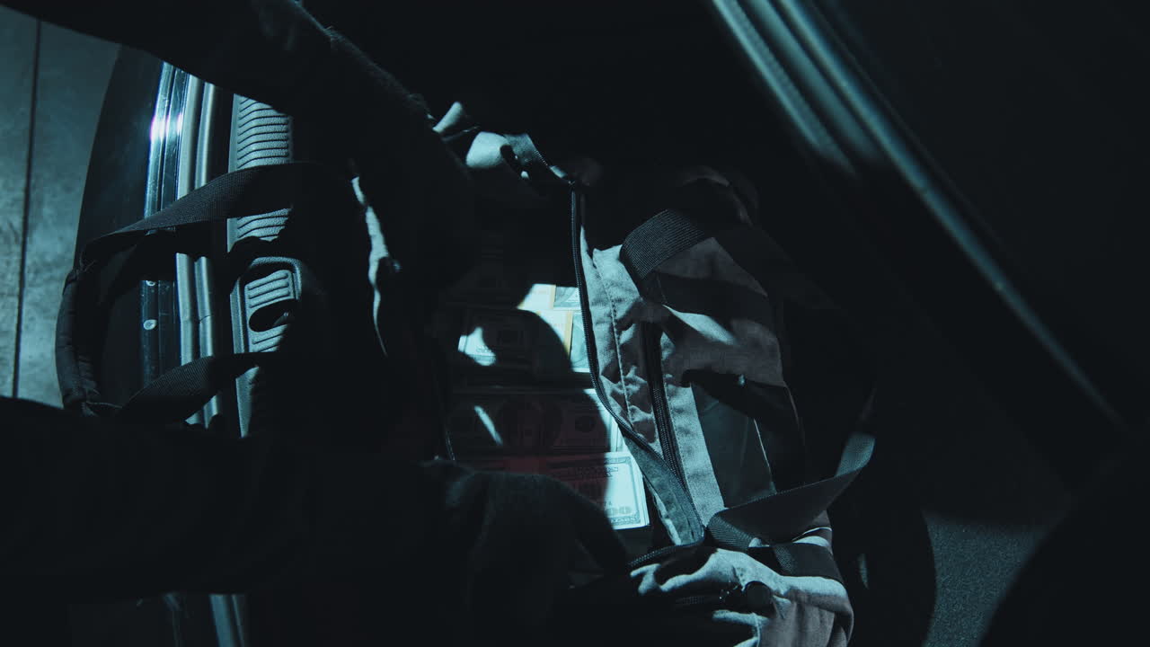 Criminal Checking Money in Bag