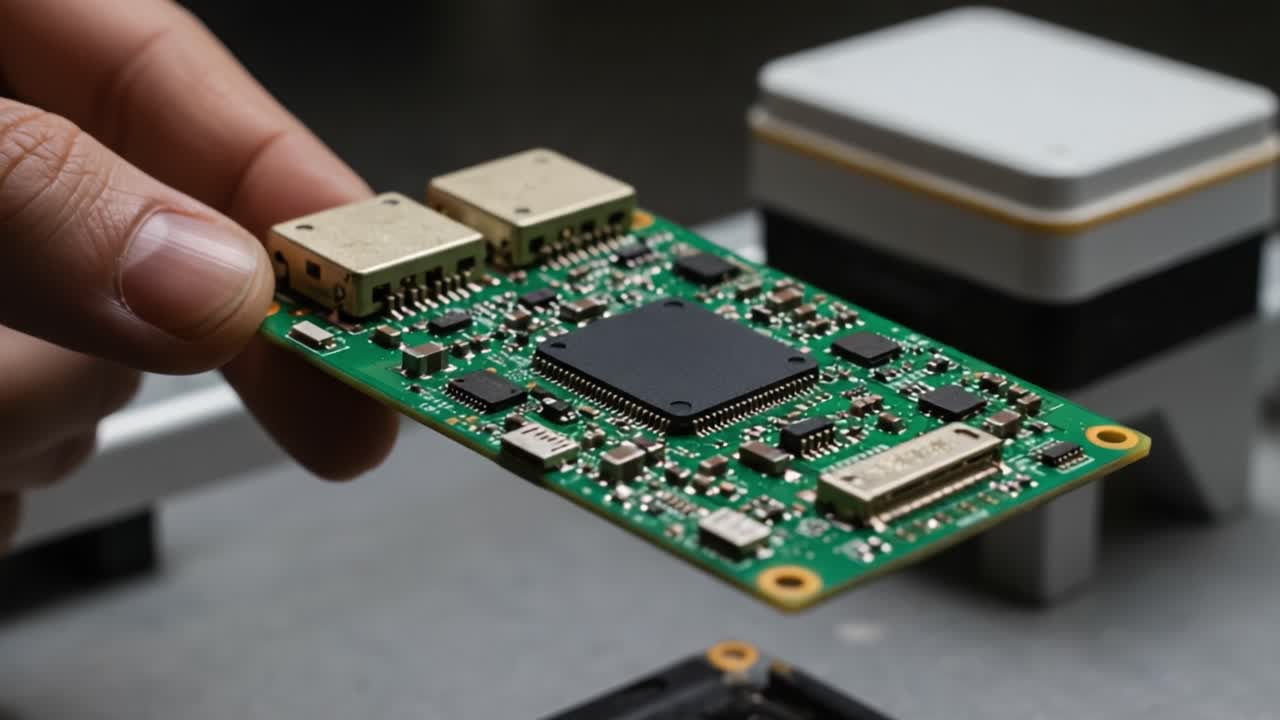 Detailed Examination of a High-Performance Circuit Board Featuring Advanced Microchips and Stacked Components for Cutting-Edge Technology Applications
