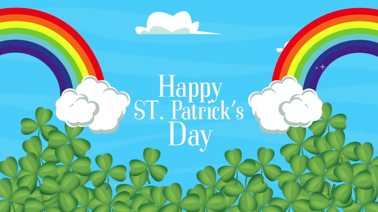 세인트 패트릭스 데이 축하 하늘에 클로버와 무지개와 함께 글자